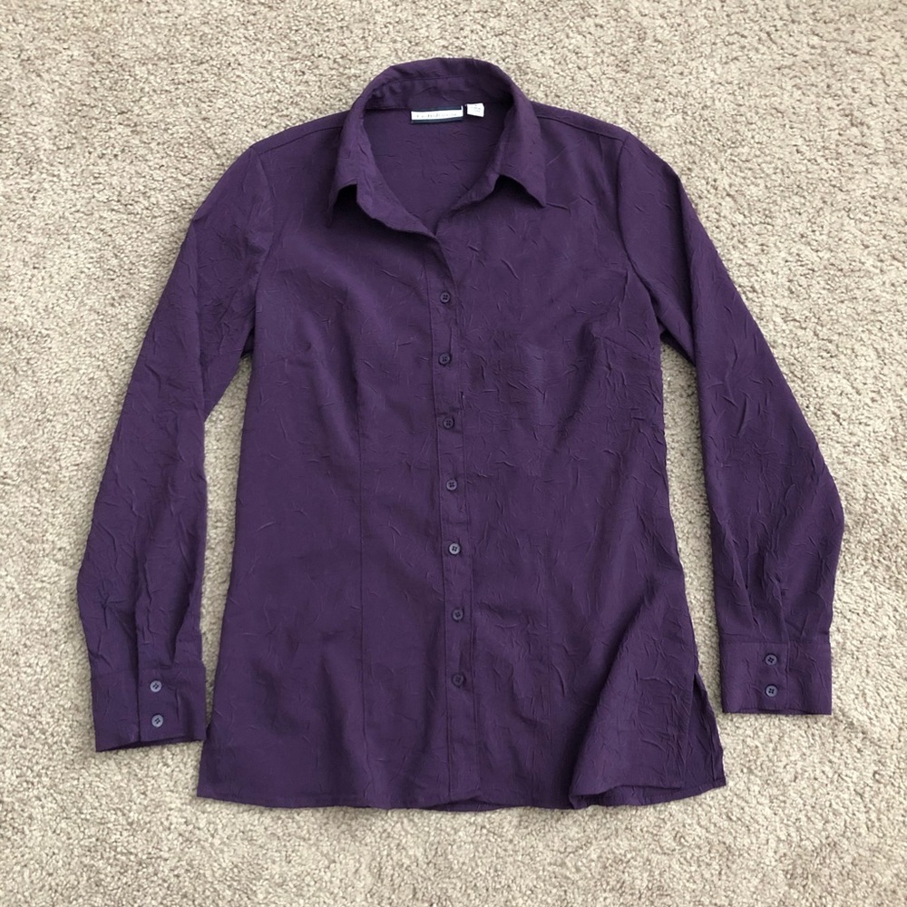 Croft & Barrow Plum Crinkle Fabric Button Up Shirt Womens S